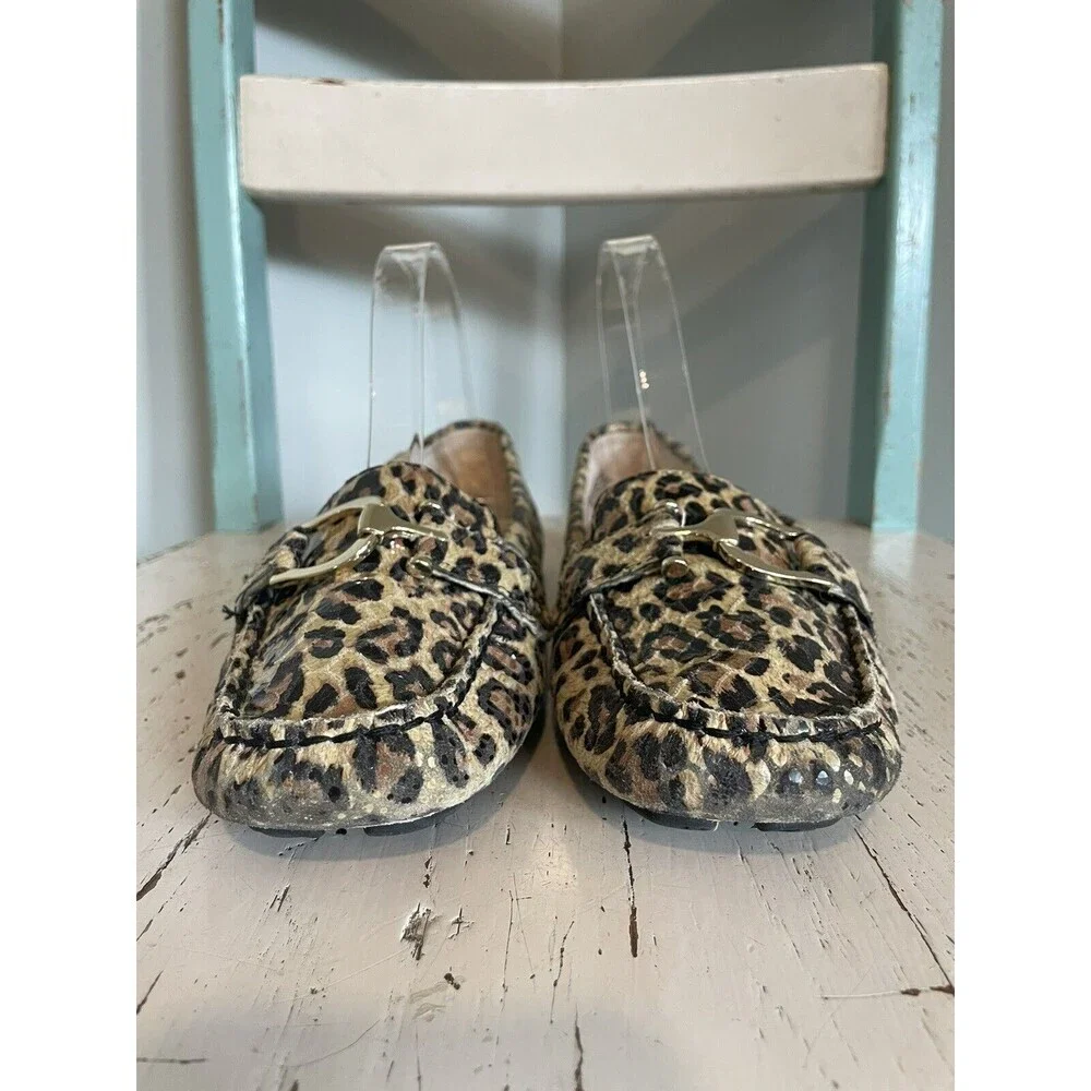 Anne Klein Greater Shoe Flats 8 M IFlex Leopard Cheetah Loafer Slip‎ On Leather - Picture 2 of 8